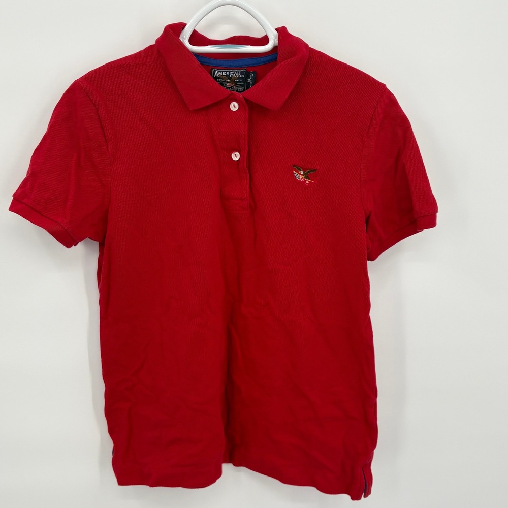 American Living Boys Red Short Sleeve Patriotic Eagle Flag Polo Shirt Size M